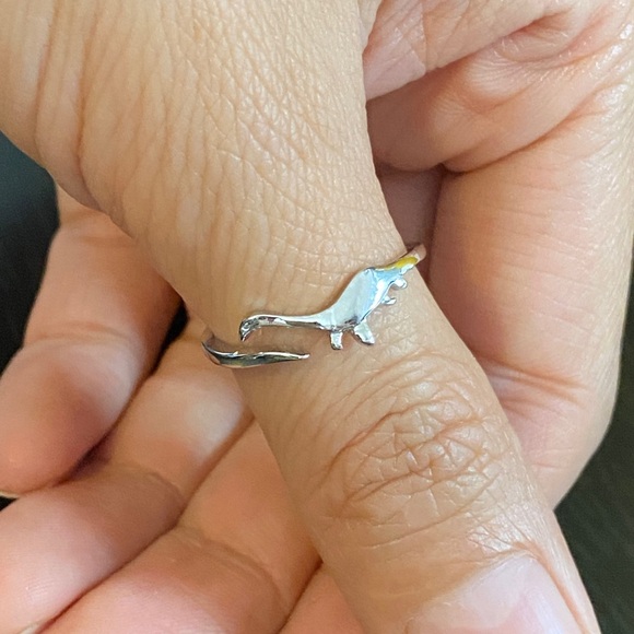 Silver Plesiosaur Dinosaur Chunky Open Ring for Women girls - Picture 3 of 8